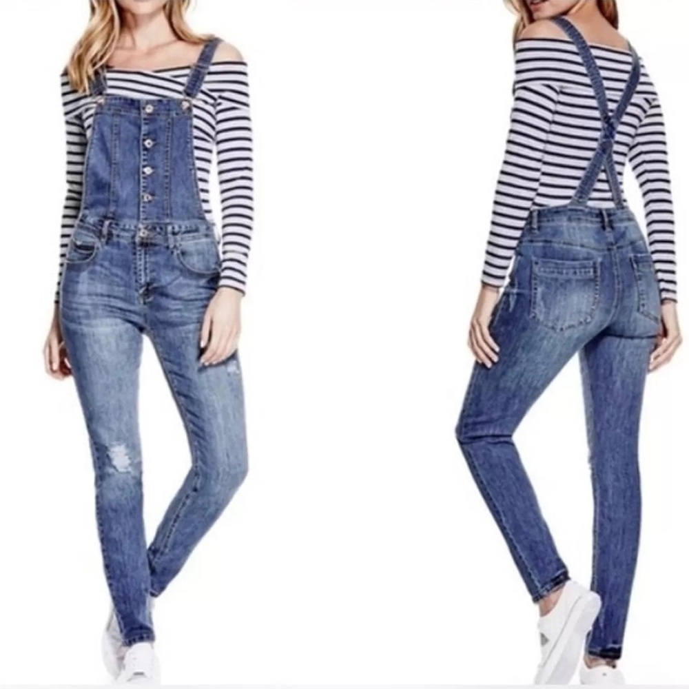 Guess Aviana Button Down Distressed Jean Dungaree size 27